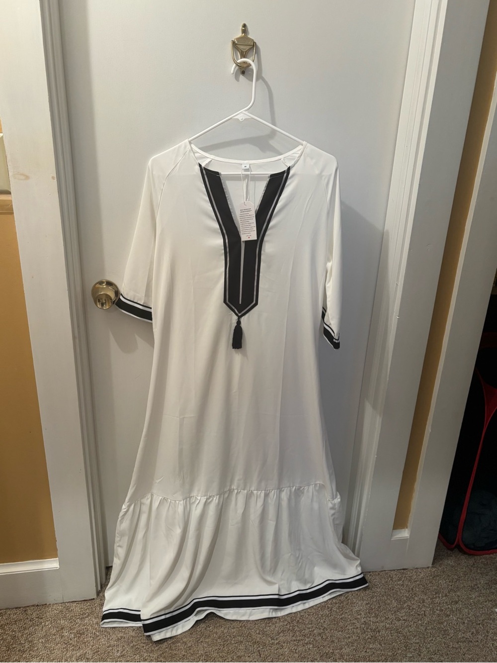 Women's White Tunic Dress with Black Trim